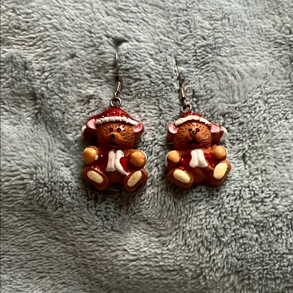 Cute Bear Earrings with Red and Brown Accents